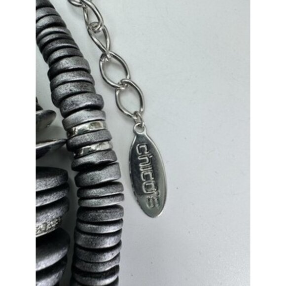 Chicos Chunky Metallic Gray SilverTone Disk Rhinestone Statement LayeredNecklace - Picture 5 of 9